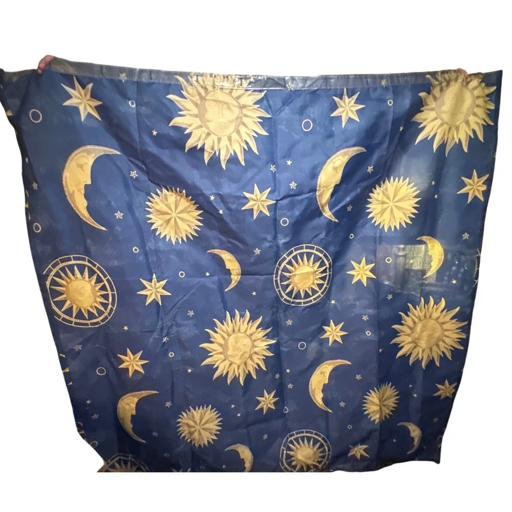 Vtg Celestial Shower Curtain Sun Moon Navy Gold 90's